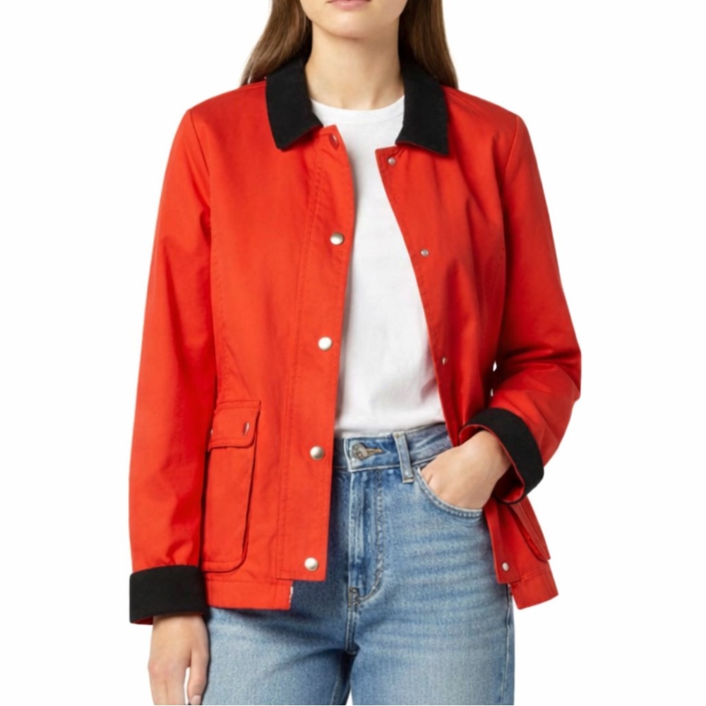 J. Crew Red Barn Jacket with Brown Corduroy Accents